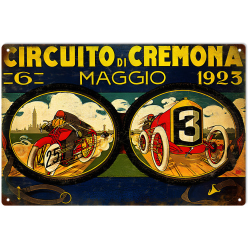 Circuito Cremona 1923 Race Car Metal Sign - 12" x 18"