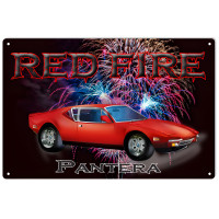 Red Fire Pantera Hot Rod Garage Metal Sign - 12" x 18"