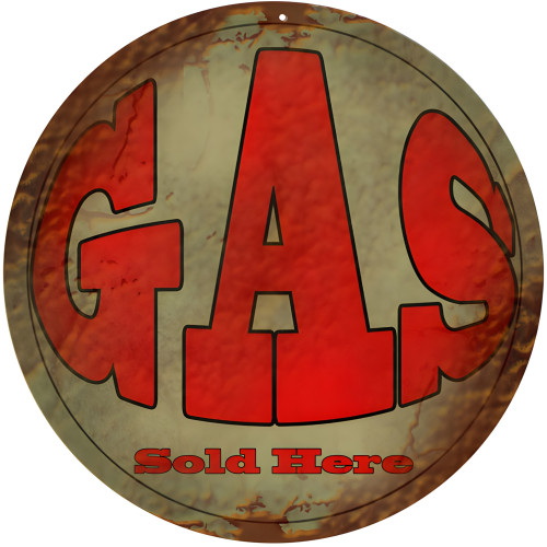 Gas Sold Here Gas Station Metal Sign - 14" Round