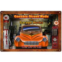 Gassers Street Rods Repair Shop Hot Rod Metal Sign - 12" x 18"