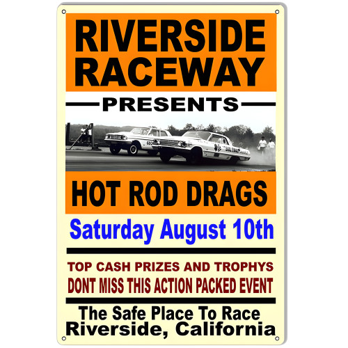 Riverside Raceway Hot Rod Drag Speedway Metal Sign - 12" x 18"