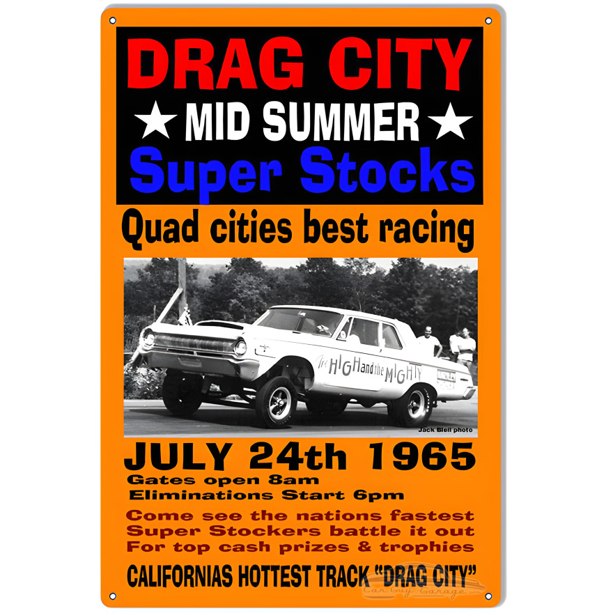 Drag City Super Stocks July 24th 1965 Motor Speedway Metal Sign - 12" x 18" Drag City Super Stocks July 24th 1965 Motor Speedway Metal Sign - 12" x 18"