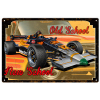 Old School New School Hot Rod Garage Metal Sign - 12" x 18"