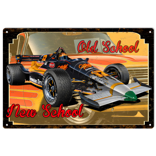 Old School New School Hot Rod Garage Metal Sign - 12" x 18"