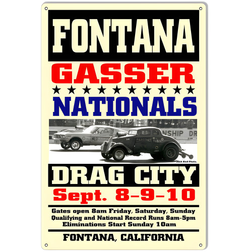Fontana Gasser Nationals Motor Speedway Metal Sign - 12" x 18"