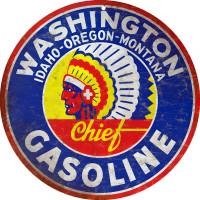Washington Gasoline Chief Station Metal Sign - 14" Round