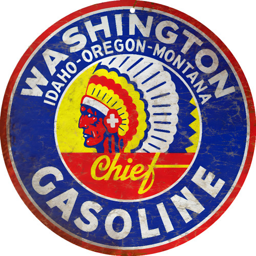 Washington Gasoline Chief Station Metal Sign - 14" Round