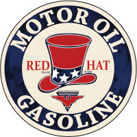 Motor Oil Gasoline Red Hat Gas Station Metal Sign - 14" Round