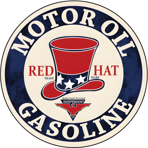 Motor Oil Gasoline Red Hat Gas Station Metal Sign - 14" Round