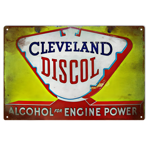 Cleveland Discol Alcohol Engine Power Metal Sign - 12" x 18"