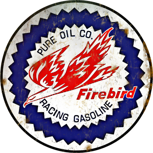 Firebird Pure Oil Co. Racing Gasoline Metal Sign - 14" Round