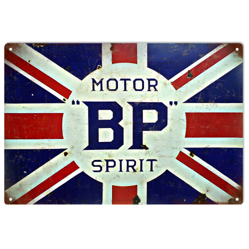 BP Motor Oil With British Flag Metal Sign - 12" x 18"