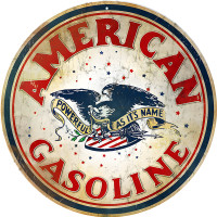 American Gasoline Station Metal Sign - 14" Round