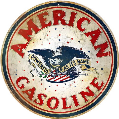 American Gasoline Station Metal Sign - 14" Round