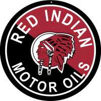 Red Indian Motor Oil Co Metal Sign - 14" Round