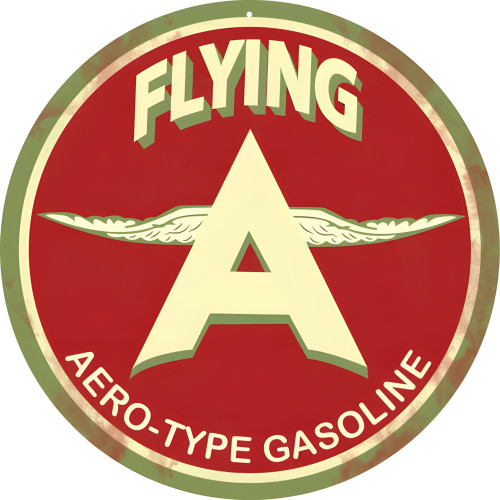 Flying A Aero-Type Gasoline Metal Sign - 14" Round