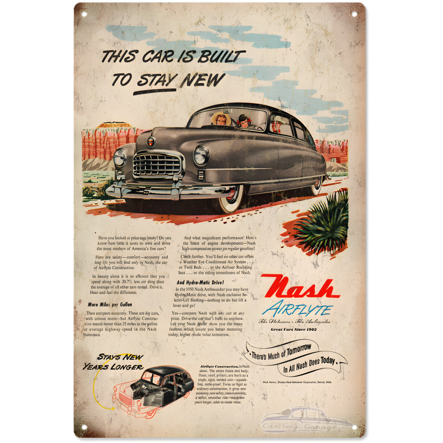 Nash This Car Is Built To Stay Airflyte Metal Sign - 12" x 18" Nash This Car Is Built To Stay Airflyte Metal Sign - 12" x 18"