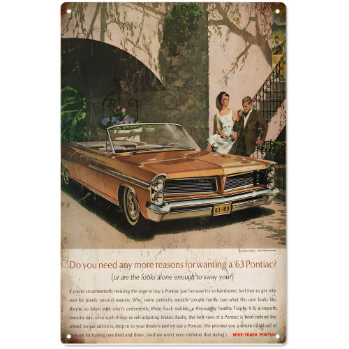 Nostalgic 63 Pontiac Advertisement Metal Sign - 12" x 18"