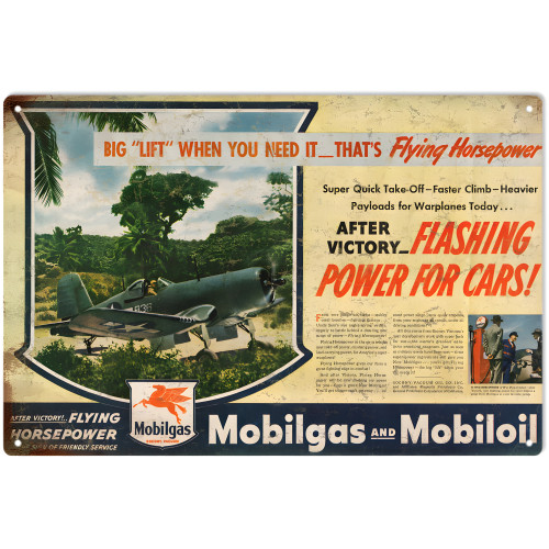 Mobilgas Flying Horsepower Warplanes Metal Sign - 12" x 18"