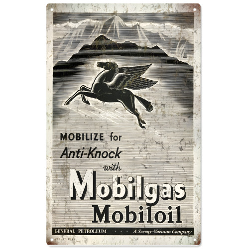 Mobilgas Mobiloil Anti-Knock Metal Sign - 8" x 14"