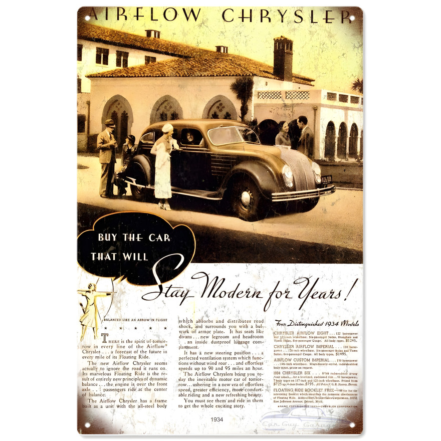 Chrysler Airflow Advertisement Metal Sign - 12" x 18" Chrysler Airflow Advertisement Metal Sign - 12" x 18"
