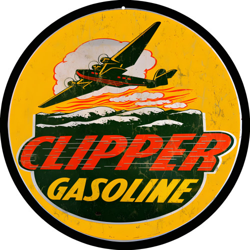 Clipper Gasoline Metal Sign - 14" Round