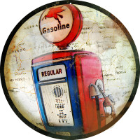 Reproduction Aged Looking Gasoline Regular Metal Sign - 14" Round