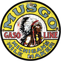 Musgo Gasoline Michigan's Mile Marker Metal Sign - 14" Round