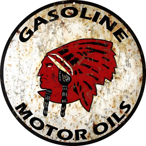 Gasoline Motor Oil Station Metal Sign - 14" Round
