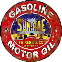 Sun Rae Gasoline Motor Oil Metal Sign - 14" Round