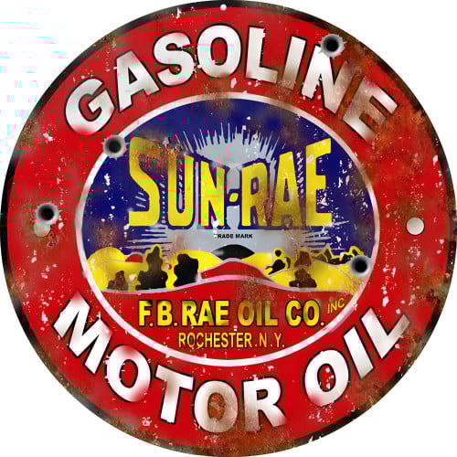 Sun Rae Gasoline Motor Oil Metal Sign - 14" Round