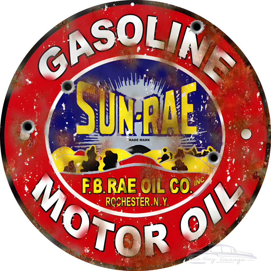 Sun Rae Gasoline Motor Oil Metal Sign - 14" Round