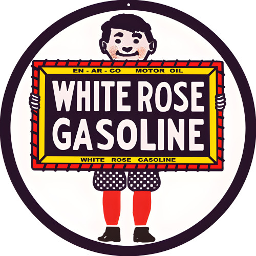 White Rose Gasoline Metal Sign - 14" Round