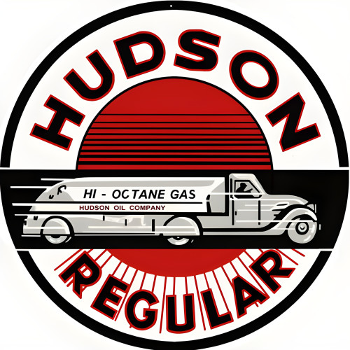 Hudson Regular Gasoline Metal Sign - 14" Round