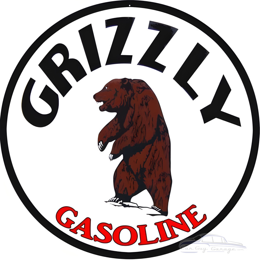 Grizzly Gasoline Metal Sign - 14" Round Grizzly Gasoline Metal Sign - 14" Round