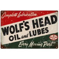 Wolf's Head Oil and Lubes Metal Sign - 12" x 18"