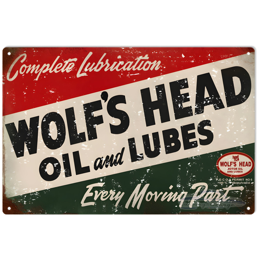 Wolf's Head Oil and Lubes Metal Sign - 12" x 18" Wolf's Head Oil and Lubes Metal Sign - 12" x 18"