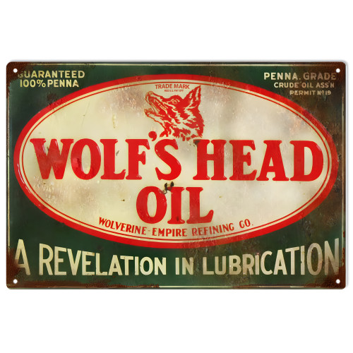Wolf's Head Oil Metal Sign - 12" x 18"