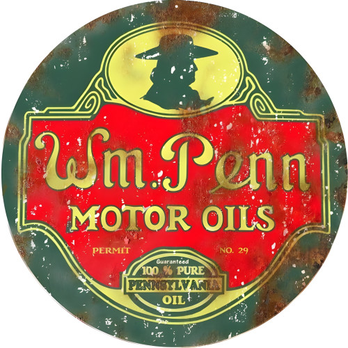 WM Penn Motor Oils Metal Sign - 14" Round