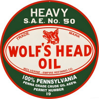 Wolf's Head Oil Metal Sign - 14" Round