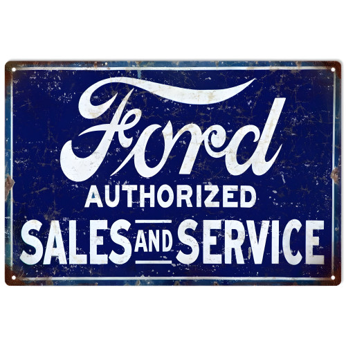 Ford Authorized Sales And Service Metal Sign - 12" x 18"