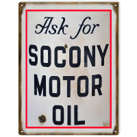Ask For Socony Motor Oil Metal Sign - 9" x 12"