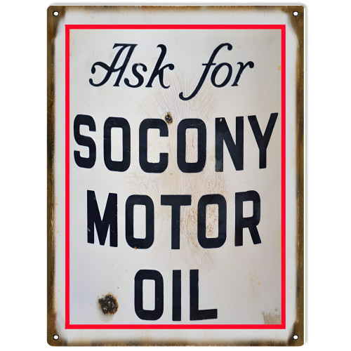 Ask For Socony Motor Oil Metal Sign - 9" x 12"