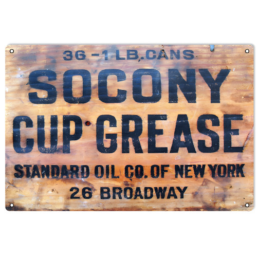 Reproduction Socony Cup Grease Standard Oil Co. of New York Metal Sign - 12" x 18"