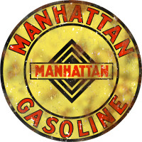 Manhattan Gasoline Station Metal Sign - 14" Round