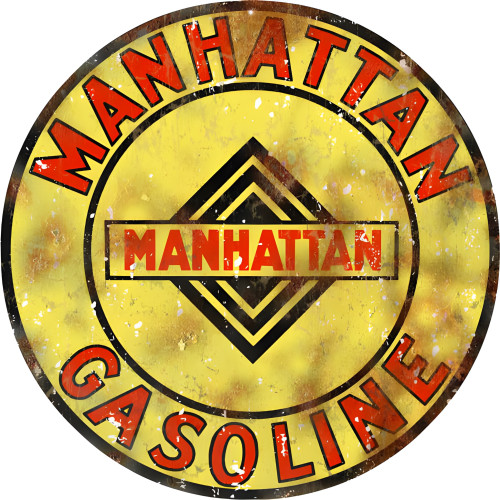 Manhattan Gasoline Station Metal Sign - 14" Round