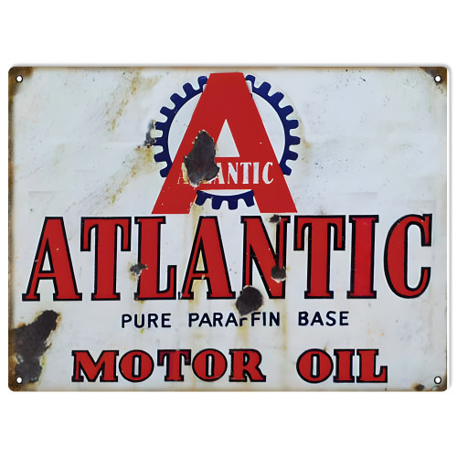 Atlantic Pure Paraffin Base Motor Oil Metal Sign - 9" x 12"