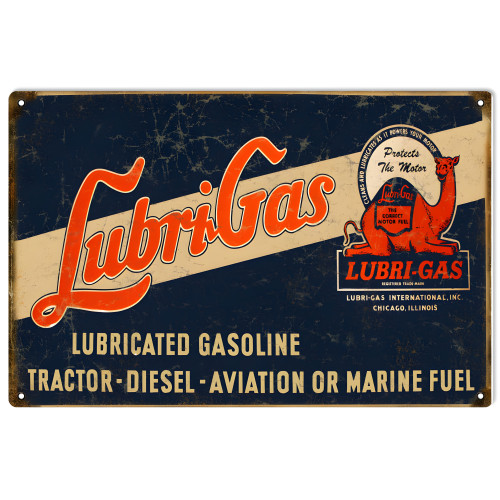 Lubri Gas Lubricated Gasoline Metal Sign - 12" x 18"