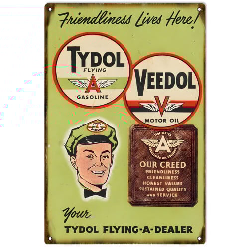 Tydol Veedol Dealer Metal Sign - 12" x 18"