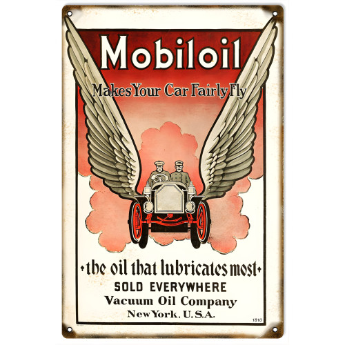 Mobil Oil Makes Your Car Fairly Fly Metal Sign - 12" x 18"